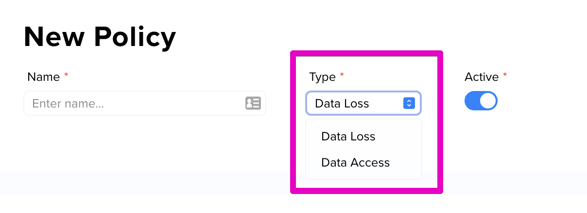 Choose a policy type drop-down